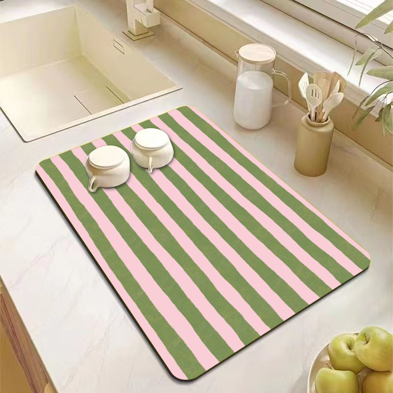 Commercial Kitchen Prep Table - Aesthetic Pink Green Striped Kitchen Counter