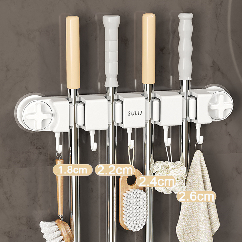 Commercial Kitchen Shelving - Suction Cup Mop Clips Holder 2-4Clips
