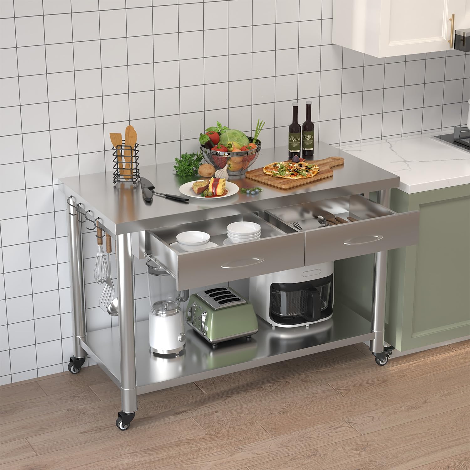 Stainless Steel Table with Dra - đánh giá và giá Commercial Kitchen Prep Table