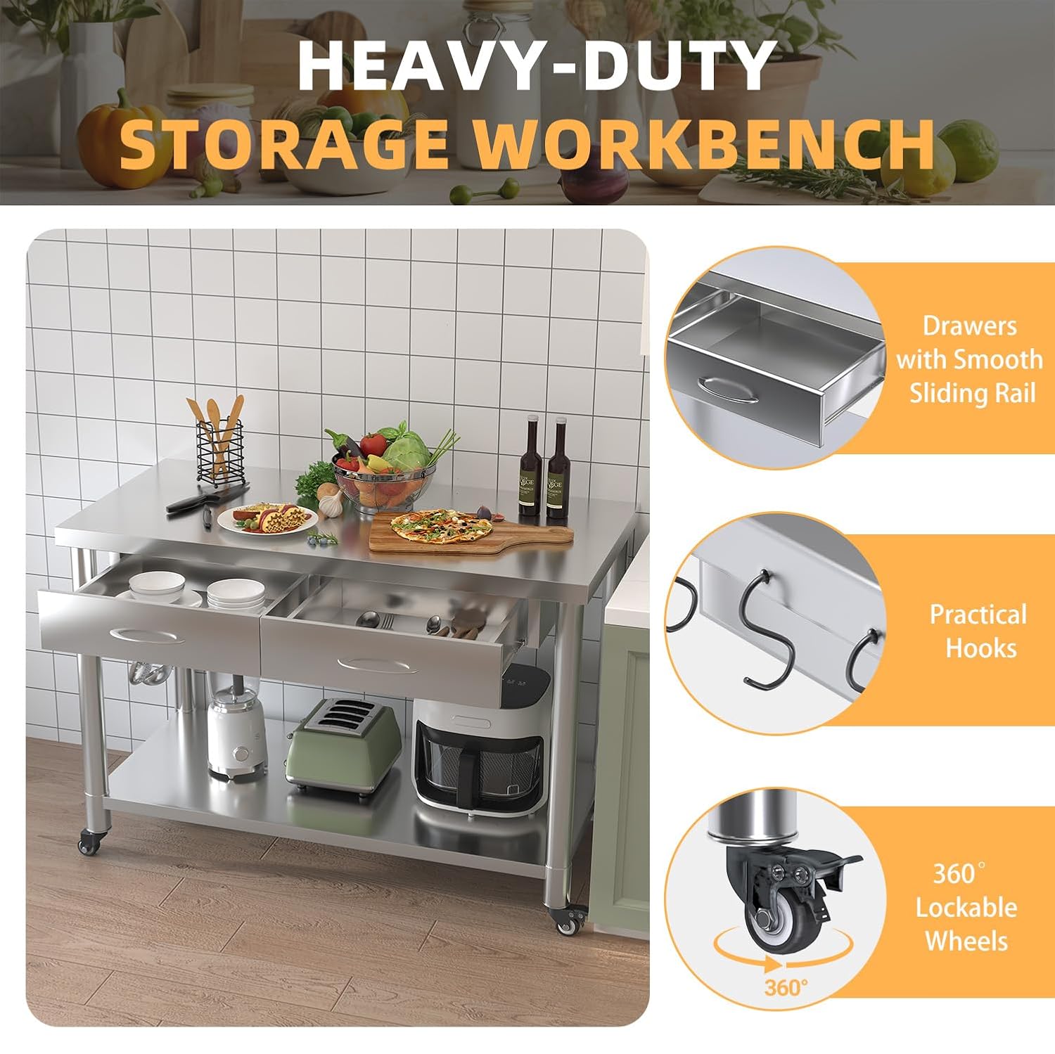 Stainless Steel Table with Dra - đánh giá và giá Commercial Kitchen Prep Table